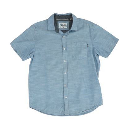 Blue Solid Short Sleeve Button Down