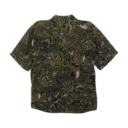 Vintage Olive Animal Print Short Sleeve Button Down