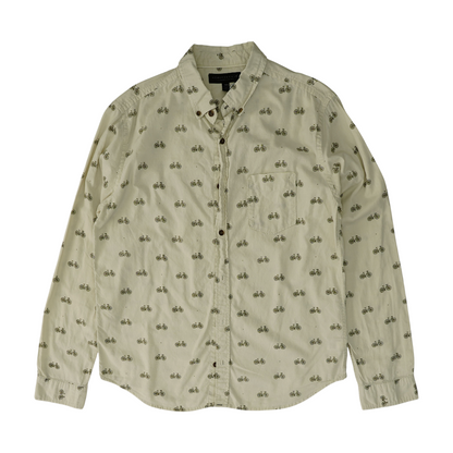 Beige Print Long Sleeve Button Down