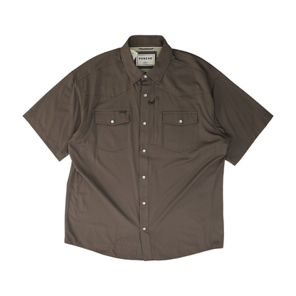Gray Solid Short Sleeve Button Down