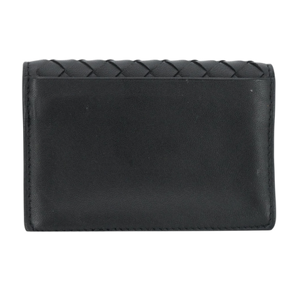 Black Intrecciato Leather Flap Business Card Wallet