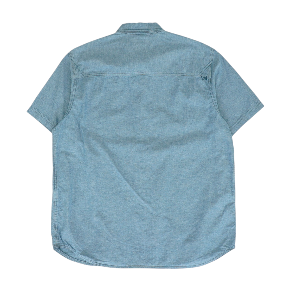 Blue Solid Short Sleeve Button Down
