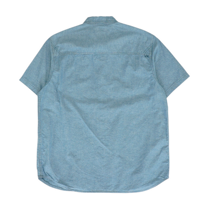 Blue Solid Short Sleeve Button Down