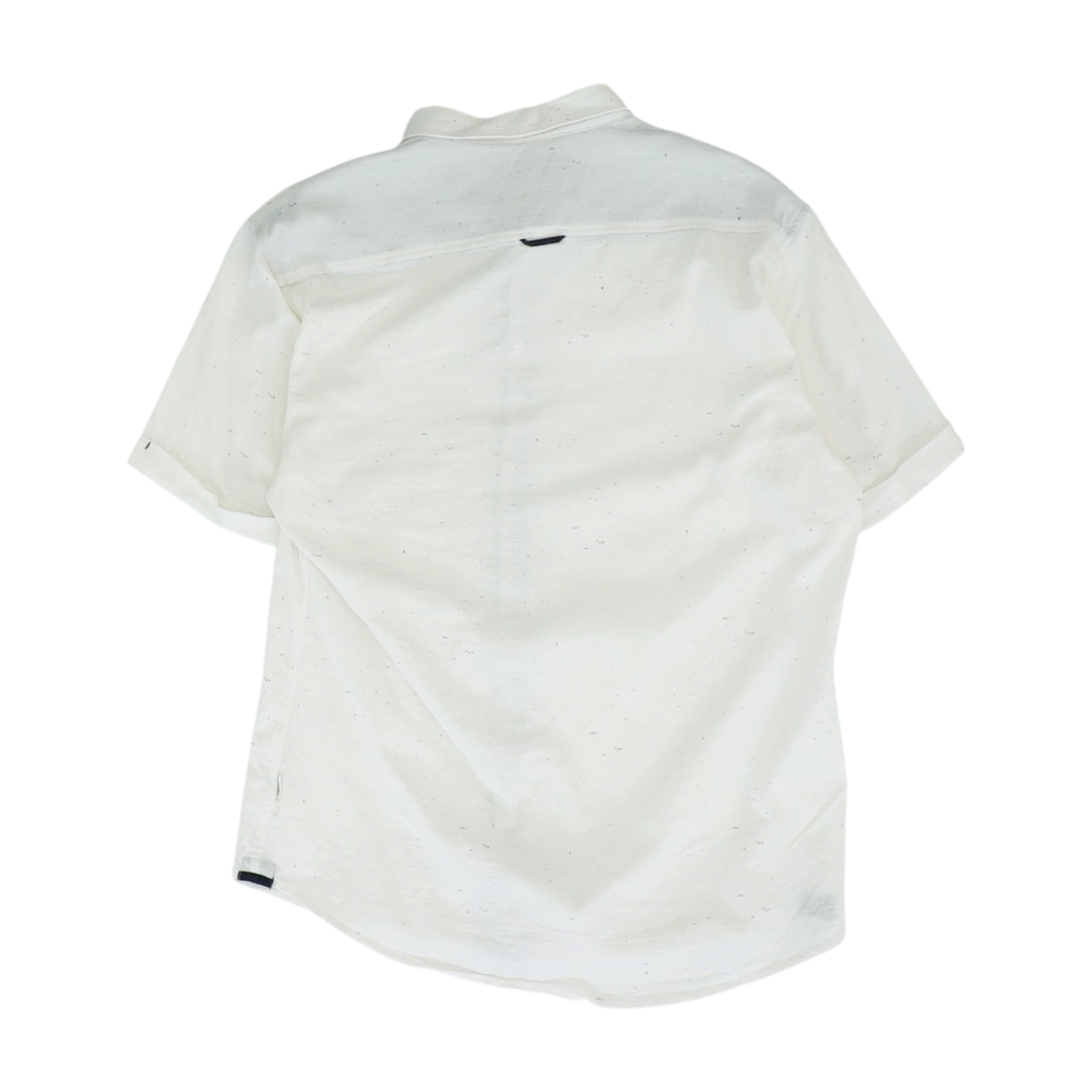 White Solid Short Sleeve Button Down