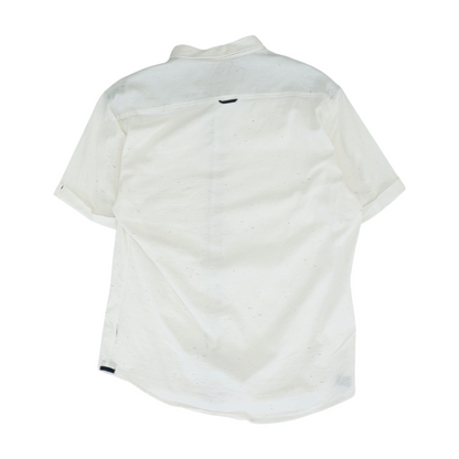 White Solid Short Sleeve Button Down