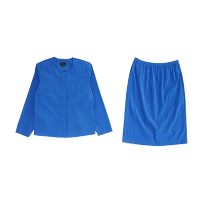 Blue Solid Skirt Suit Set