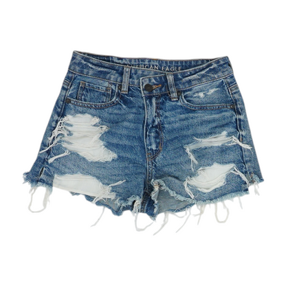 Blue Solid Denim Shorts