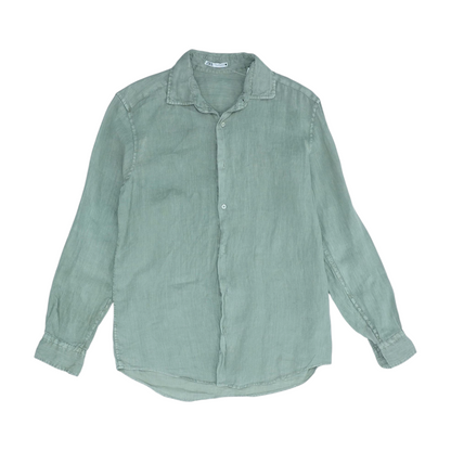 Green Solid Long Sleeve Button Down