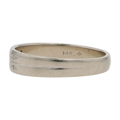 14K White Gold Diamond Accented Groove Wedding Band