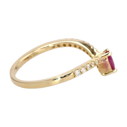 1/4 Ct 14K Gold Pear Ruby With Diamond Accents Wishbone Ring