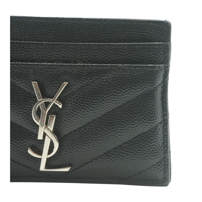 Black Cassandre Matelasse Card Case in Grain De Poudre Leather