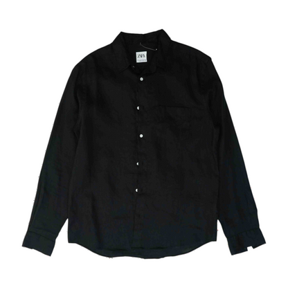 Black Solid Long Sleeve Button Down