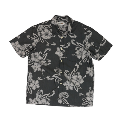Gray Floral Short Sleeve Button Down