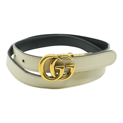 GG Marmont Reversible Thin Belt in White and Black Leather