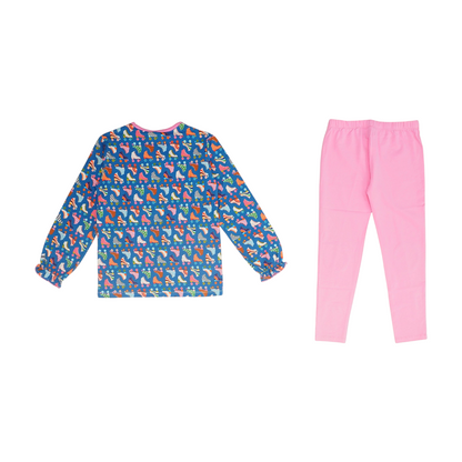 Blue Graphic Long Sleeve Set