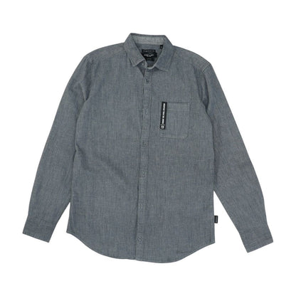 Gray Solid Long Sleeve Button Down