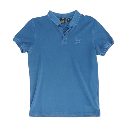 Blue Solid Short Sleeve Polo