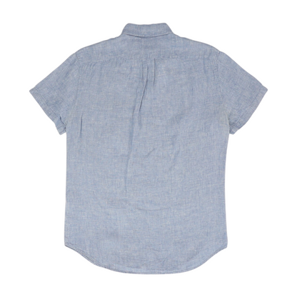 Blue Solid Short Sleeve Button Down