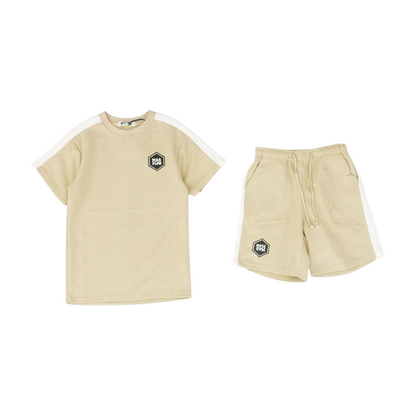 Khaki Color Block Short Sleeve Set