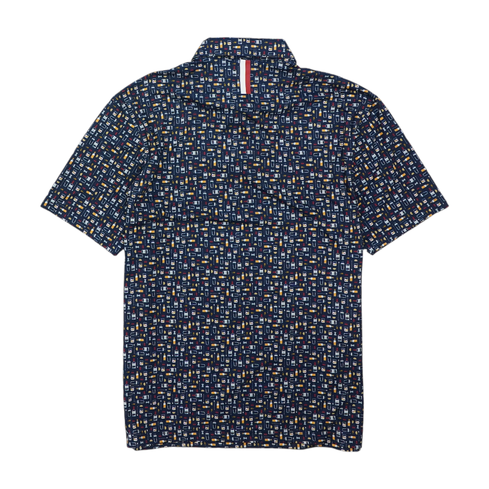 Navy Print Short Sleeve Polo