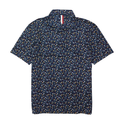 Navy Print Short Sleeve Polo