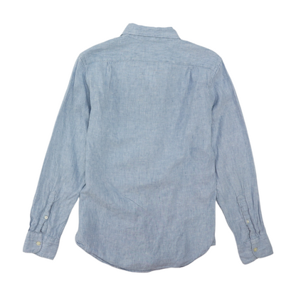 Blue Solid Long Sleeve Button Down