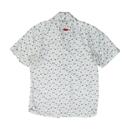 White Print Short Sleeve Button Down
