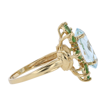 14K Yellow Gold Synthetic Aquamarine Statement Ring