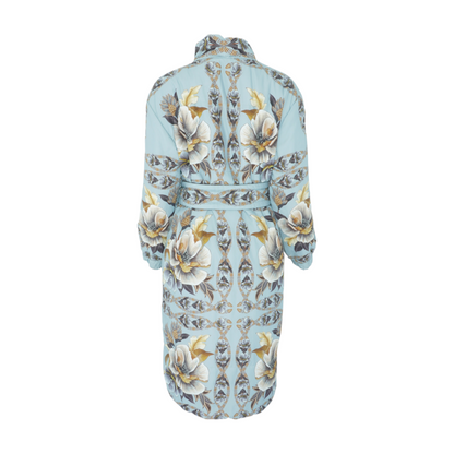 Black Flowerful Snake Garden Reversible Maxi Puffer Jacket