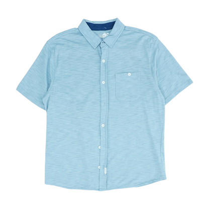 Blue Solid Short Sleeve Button Down