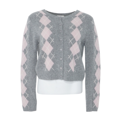 Pink Argyle Cardigan Sweater