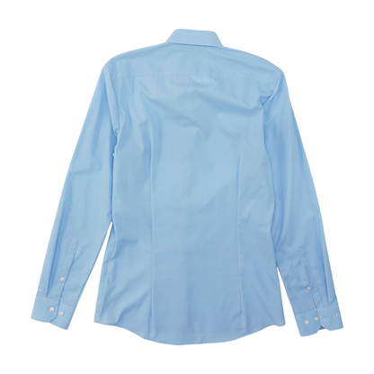 Blue Solid Long Sleeve Button Down