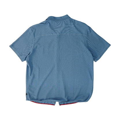 Blue Solid Short Sleeve Button Down