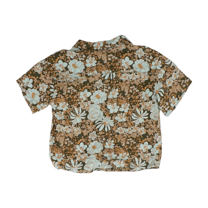 Green Floral Short Sleeve Button Down
