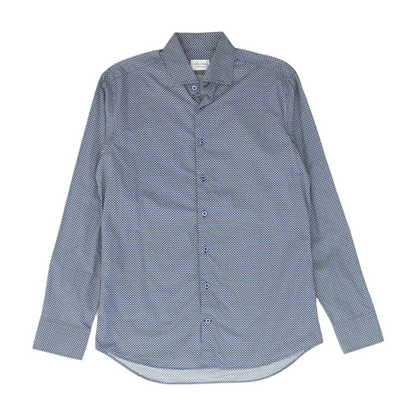 Blue Geometric Long Sleeve Button Down