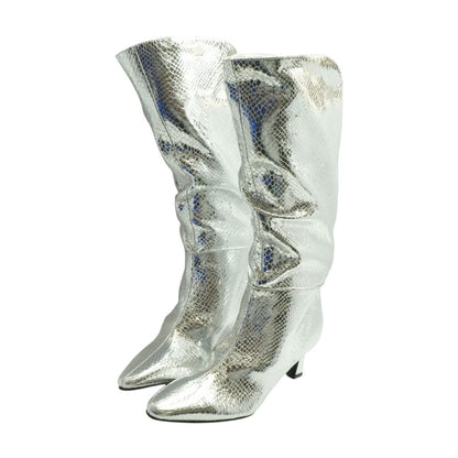 Silver Knee High Boots