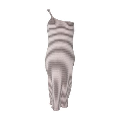 Beige Striped Midi Dress