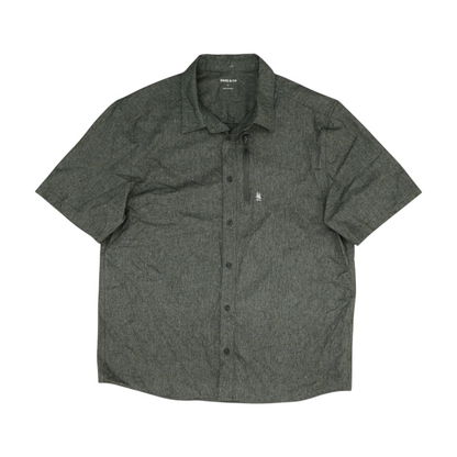 Gray Solid Short Sleeve Button Down