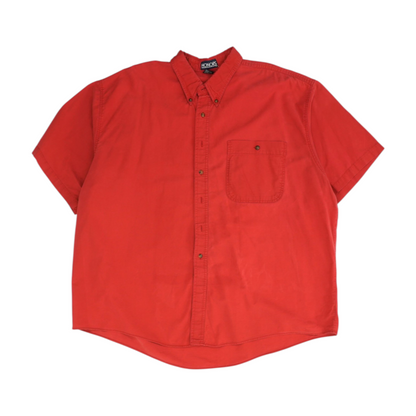 Red Solid Short Sleeve Button Down