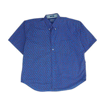 Blue Geometric Short Sleeve Button Down