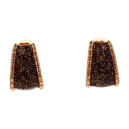 Costume Gold Tone Brown Sparkly Ceramic Clip On Earrings