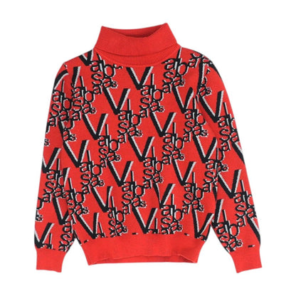 Red Graphic Turtleneck Sweater