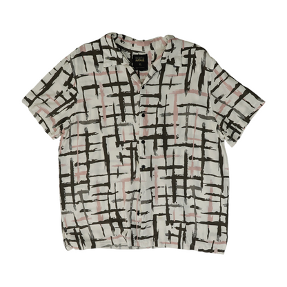 White Abstract Short Sleeve Button Down