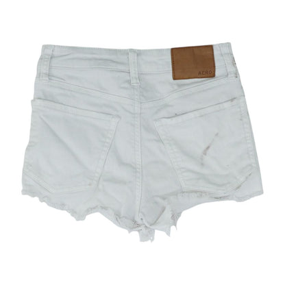 White Solid Denim Shorts