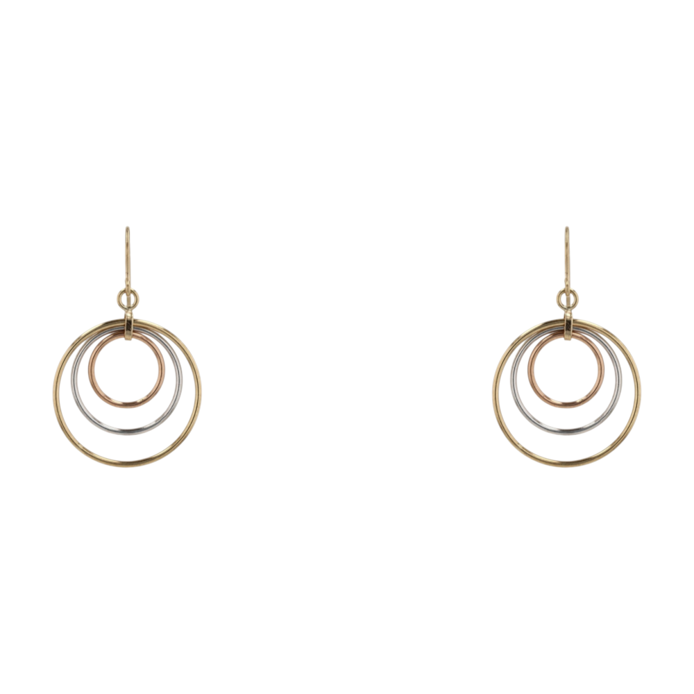 14K Tri-Tone Gold Dangle Earrings