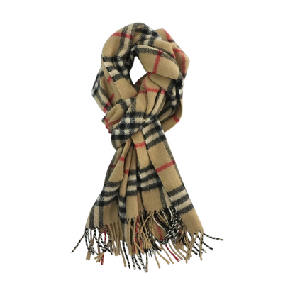 Tan Plaid 100% Cashmere Scarf