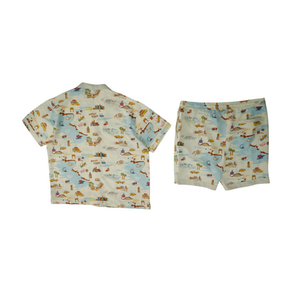 Beige Graphic Short Set