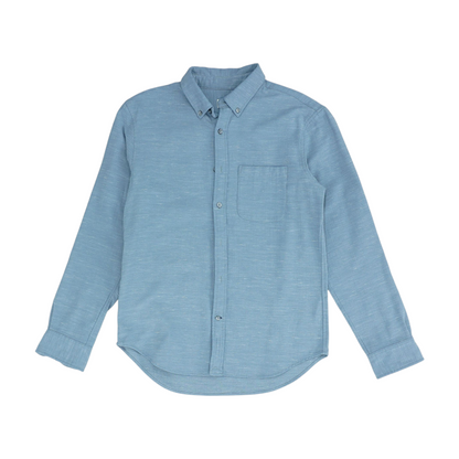 Blue Solid Long Sleeve Button Down