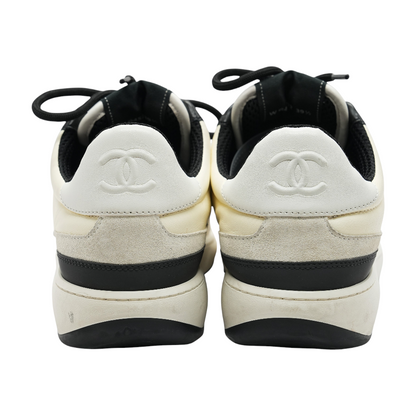 White & Black Lambskin & Suede Calfskin Interlocking CC Sneakers