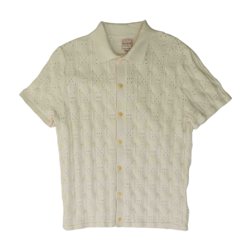 White Solid Short Sleeve Button Down